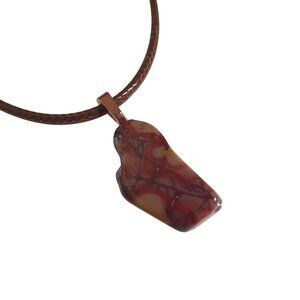 Jasper Pendant Necklace Brown Leather Cord Healing Stone Women Beach Core Boho